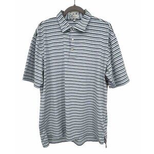 Peter Millar Summer Comfort Polo Shirt Mens Large Blue Gray Stripe Golf Stretch